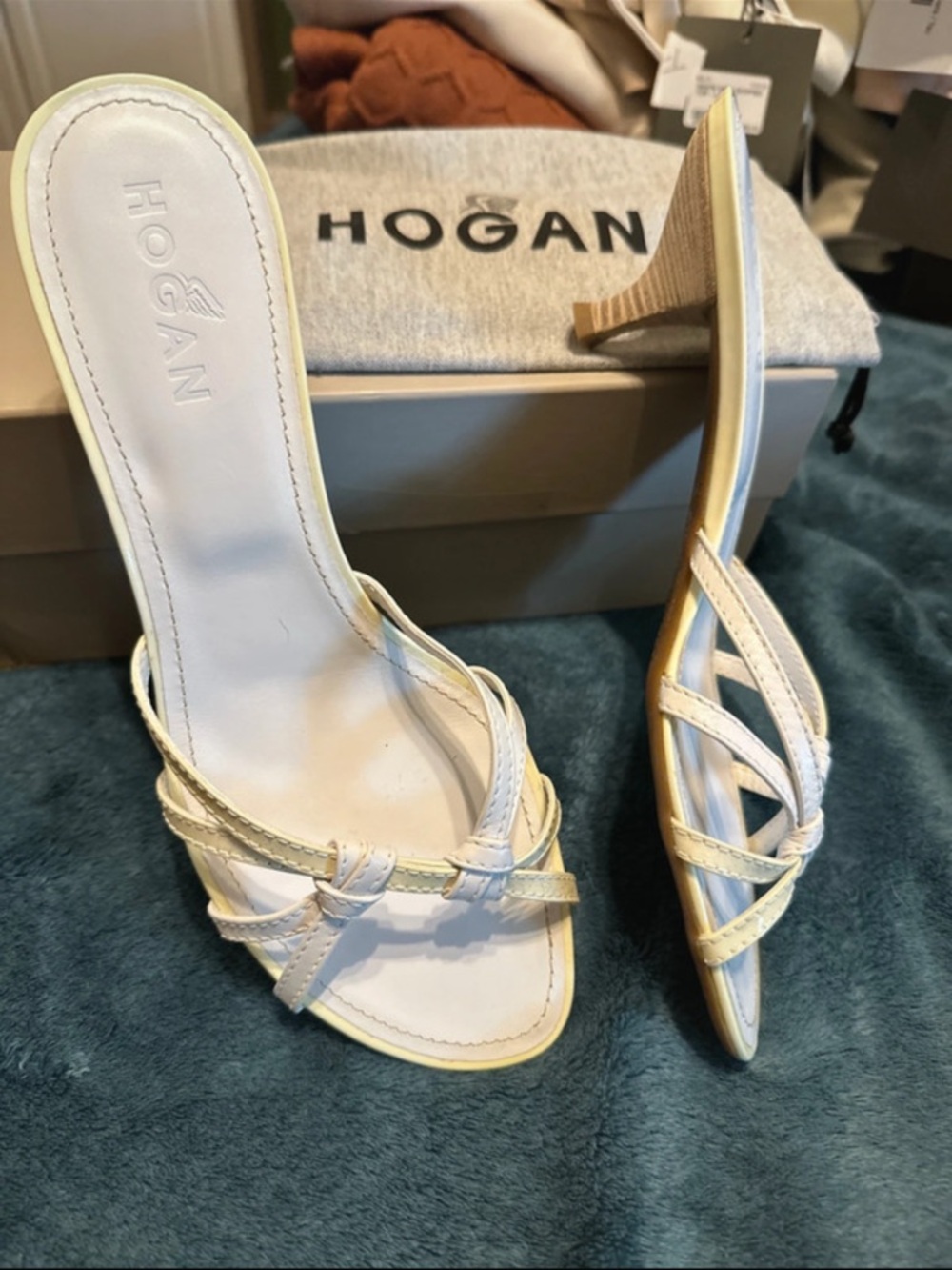 Hogan White Strappy Knotted Slide Heels